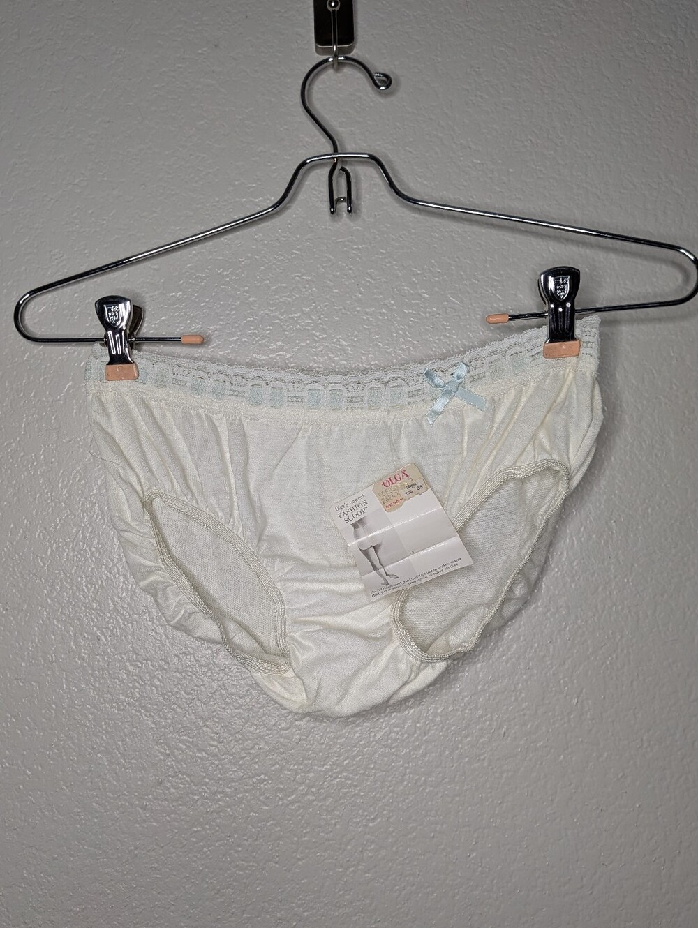 New Olga White Vintage 70s Lace Bow Coquette Cotton Underwear Briefs 5 S NWT